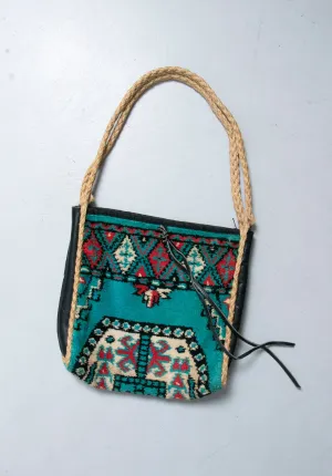 1960s Carpet Bag Black Large Hobo Boho Tote