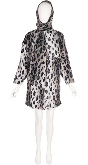 1990s Snow Leopard Faux Fur Coat & Scarf Set