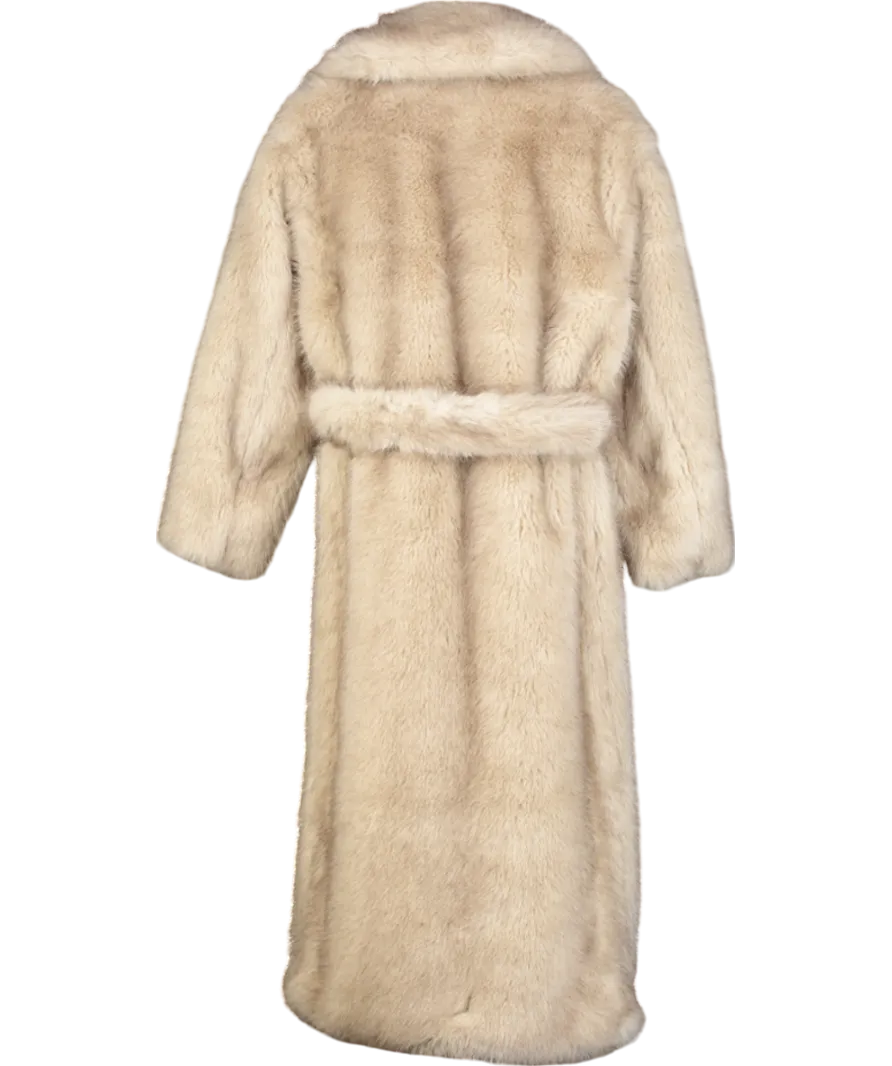 4th & Reckless Beige Faux Fur Oversized Tie Waist Maxi Coat- Schiffer UK 10