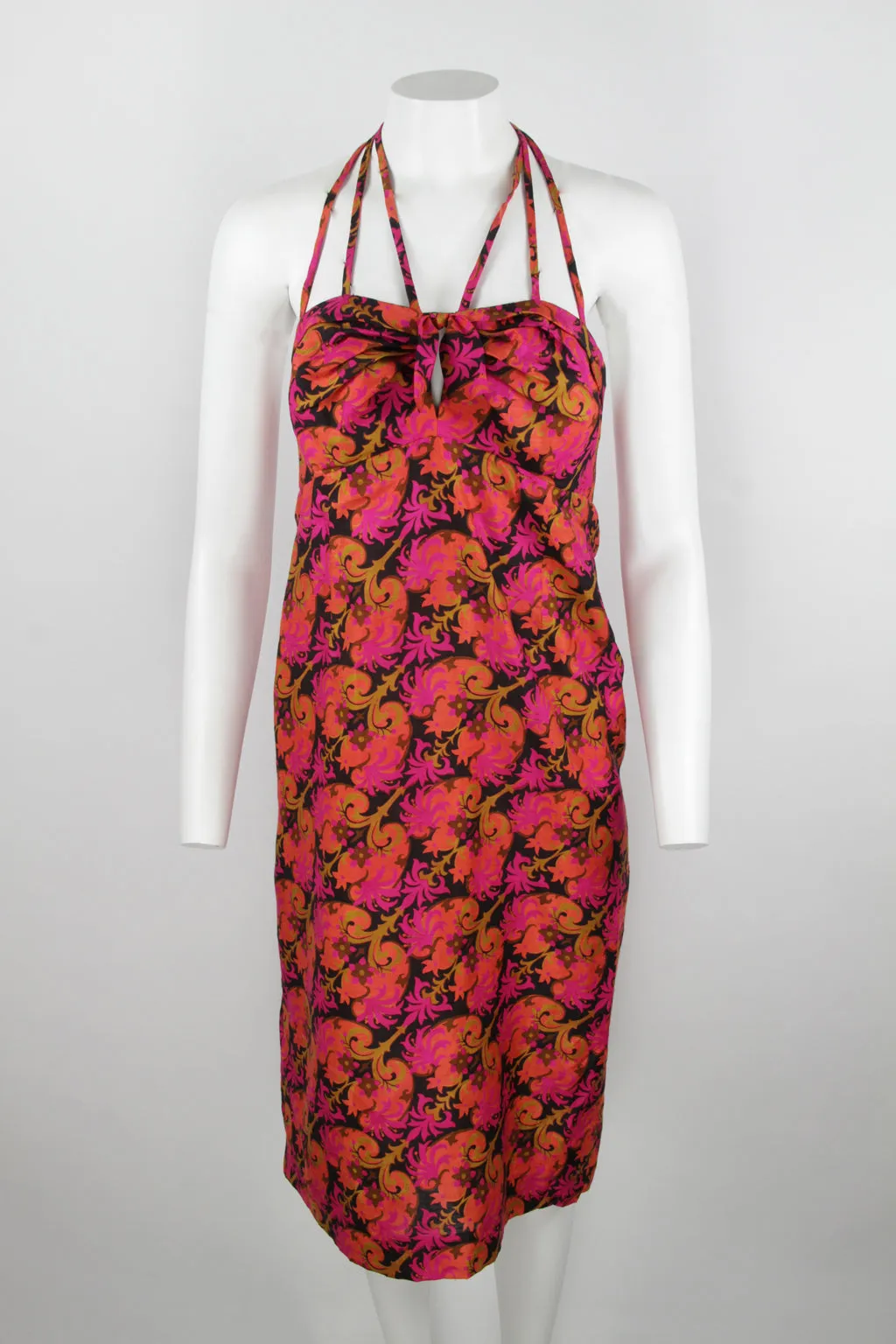 60s orange and pink patterned strappy dress - S/M