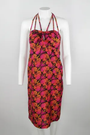 60s orange and pink patterned strappy dress - S/M