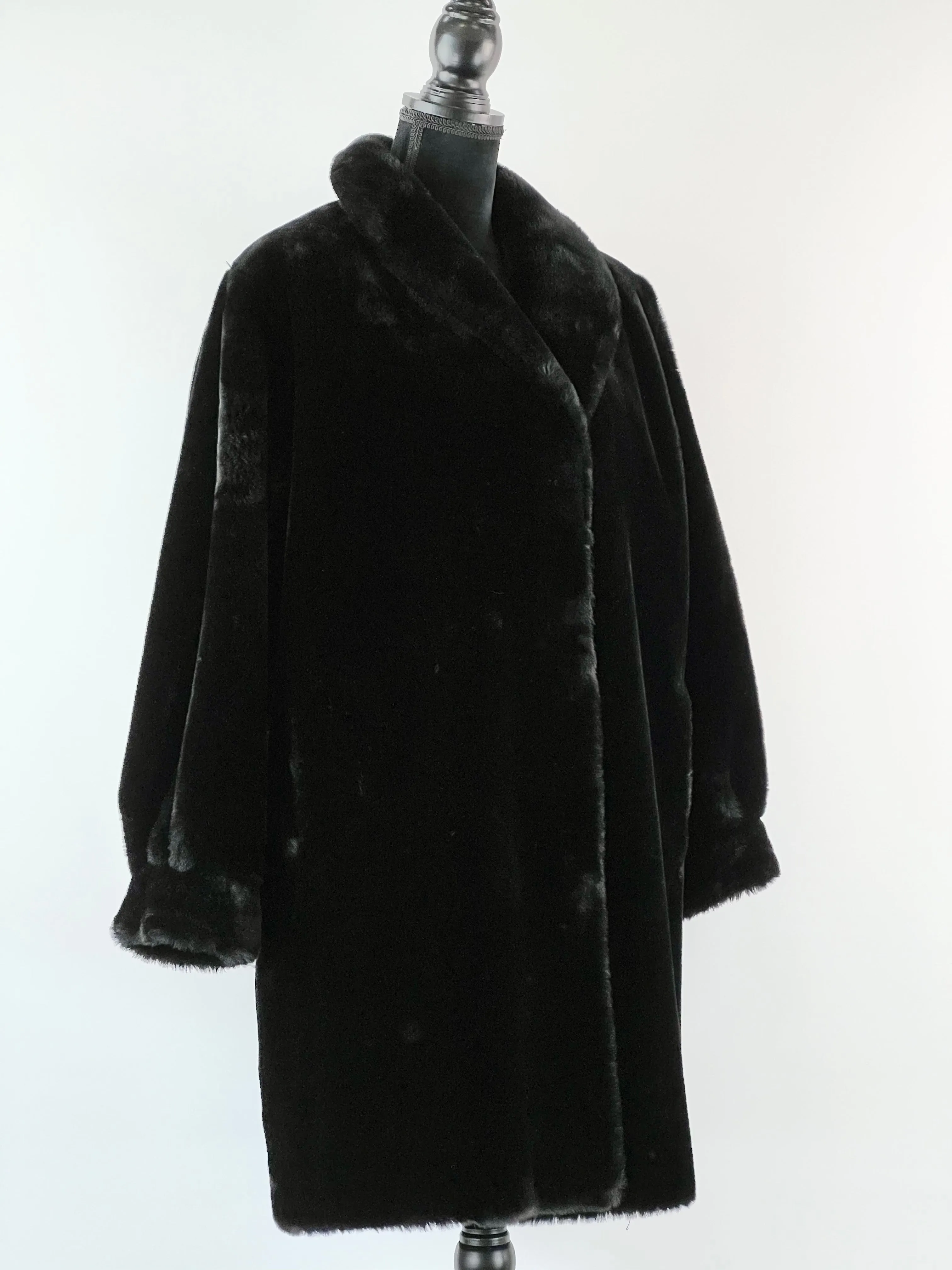 80s Michael Alexis Paris Black Faux Fur Coat - AU14-16