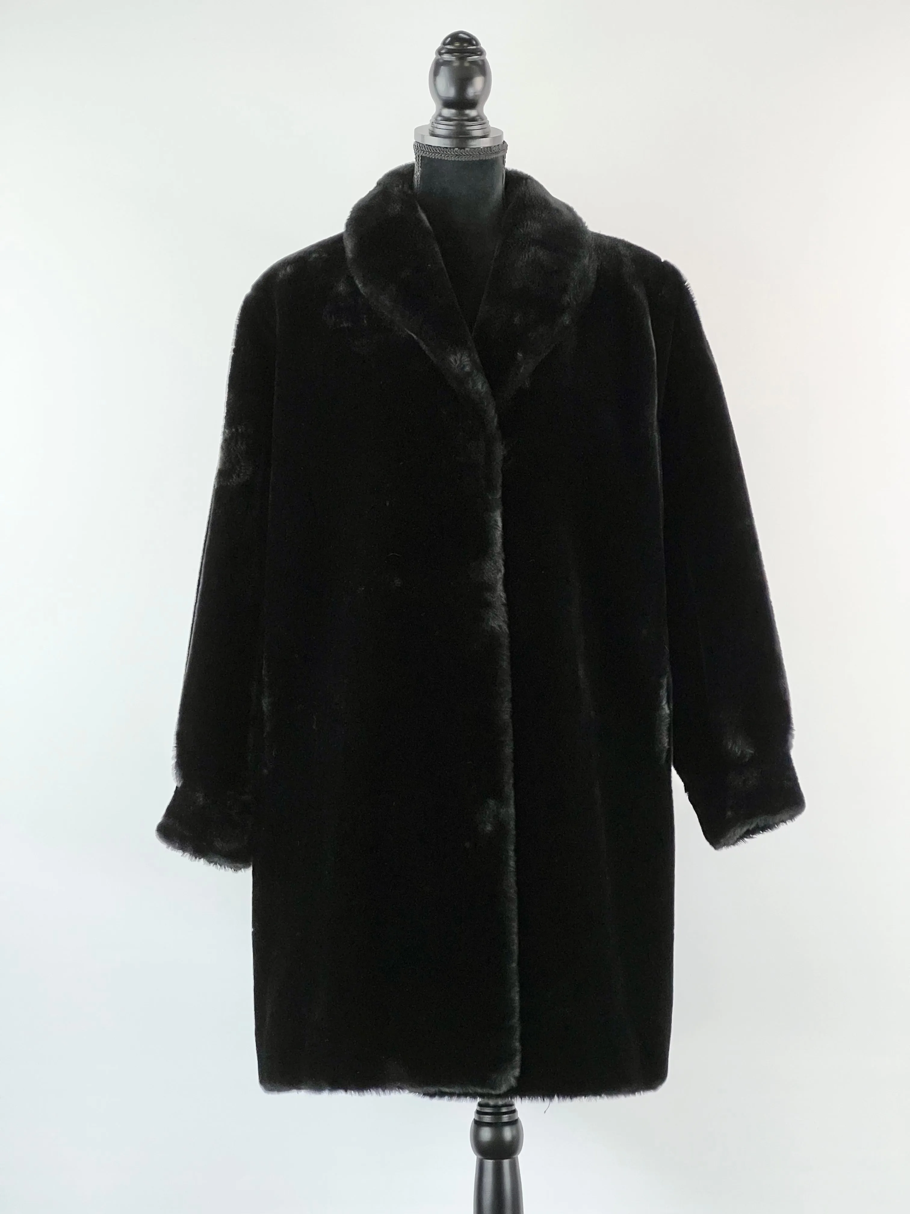 80s Michael Alexis Paris Black Faux Fur Coat - AU14-16