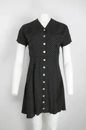 90s Black and white dot short sleeve dress - S