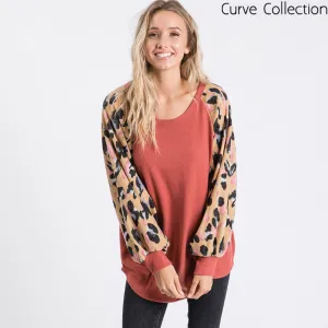 Anna Leopard Sleeve Oversized Top Mauve
