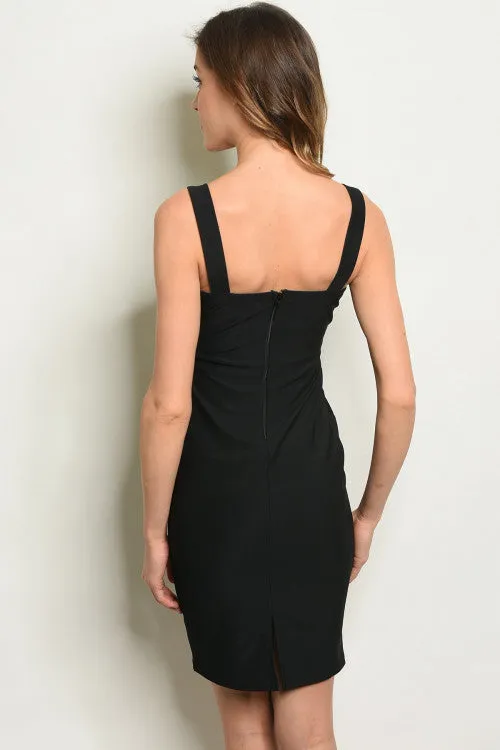 Black Sleeveless V-neck Button Detail Bodycon Dress