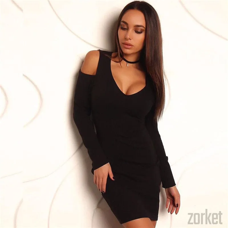 Black V-Neck Bodycon Dress
