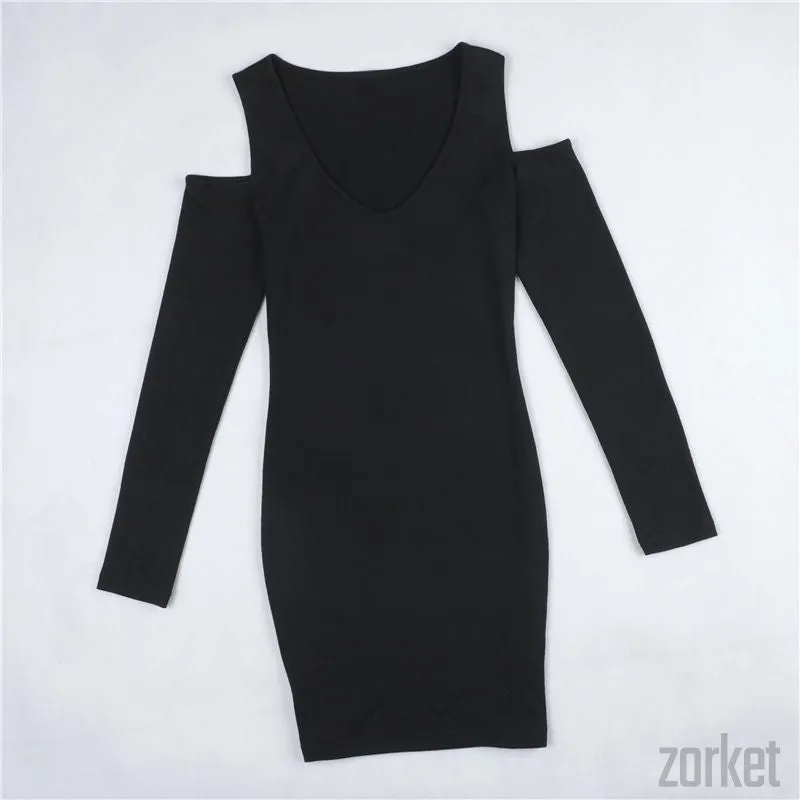 Black V-Neck Bodycon Dress