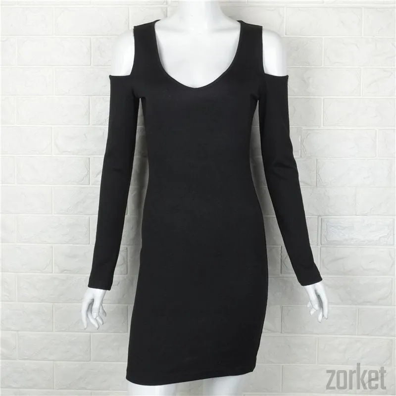 Black V-Neck Bodycon Dress