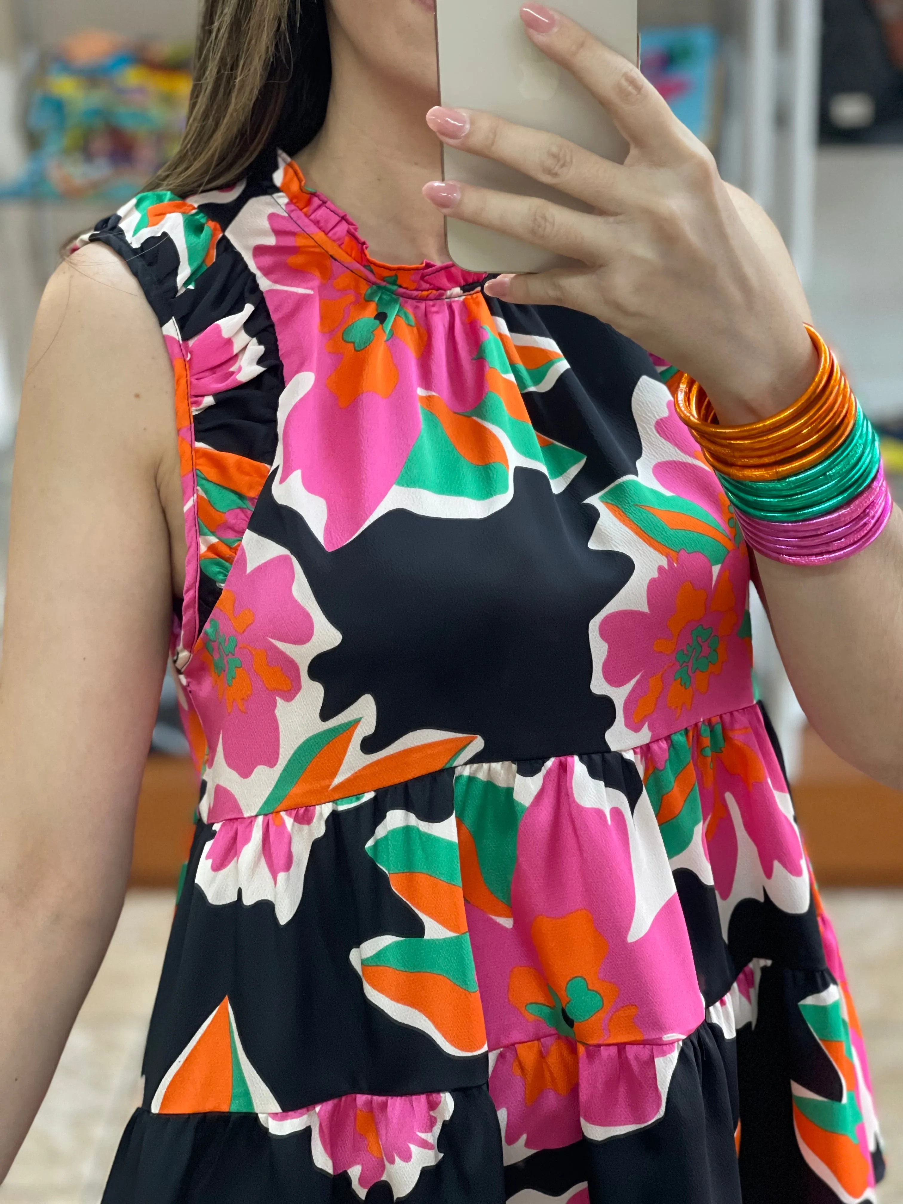 Black/Pink Floral Top
