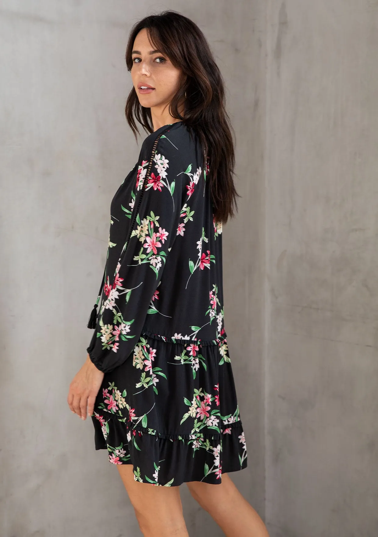 Boho Floral Print Drop Waist Babydoll Mini Dress