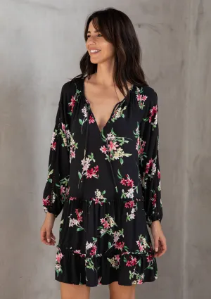 Boho Floral Print Drop Waist Babydoll Mini Dress