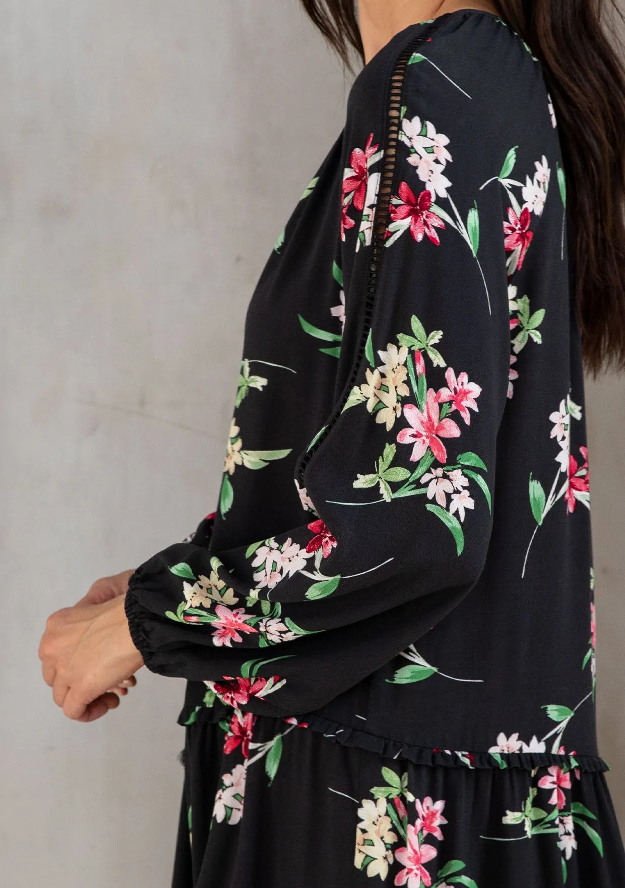 Boho Floral Print Drop Waist Babydoll Mini Dress