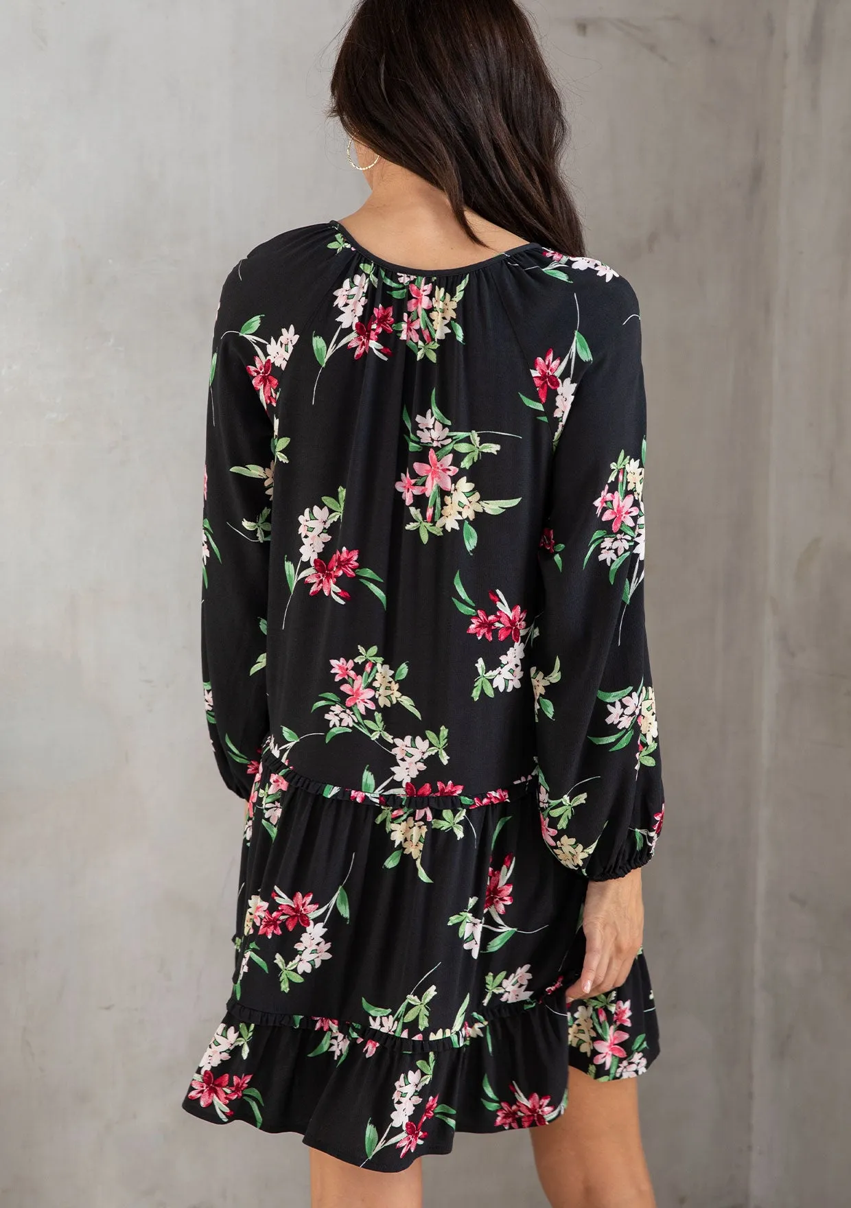 Boho Floral Print Drop Waist Babydoll Mini Dress