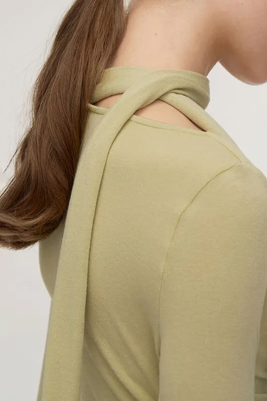 Casual Long Sleeve Cowl-Neck Base Layer With Neck Scarf