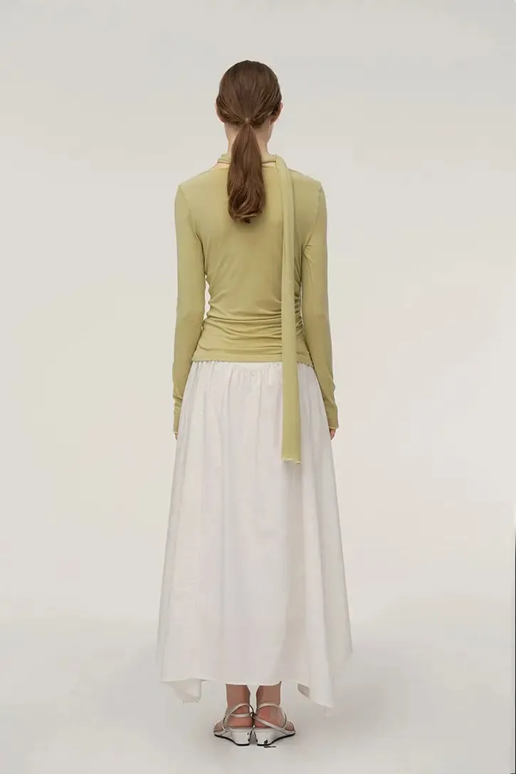 Casual Long Sleeve Cowl-Neck Base Layer With Neck Scarf