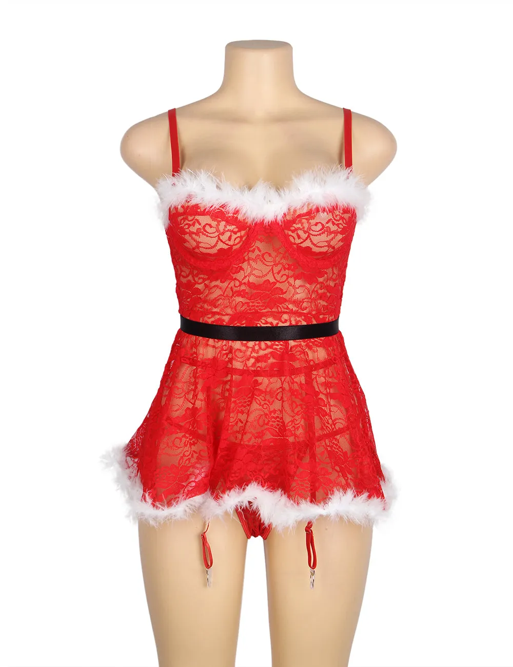 Christmas Sexy Floral Babydoll with Garter Belt