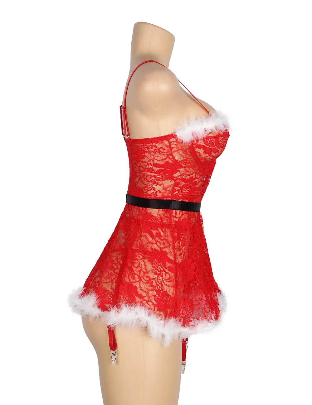 Christmas Sexy Floral Babydoll with Garter Belt