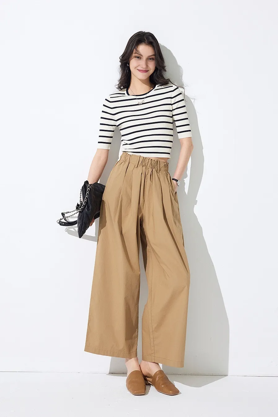 Classic Crewneck Cropped Knit Striped Sweater