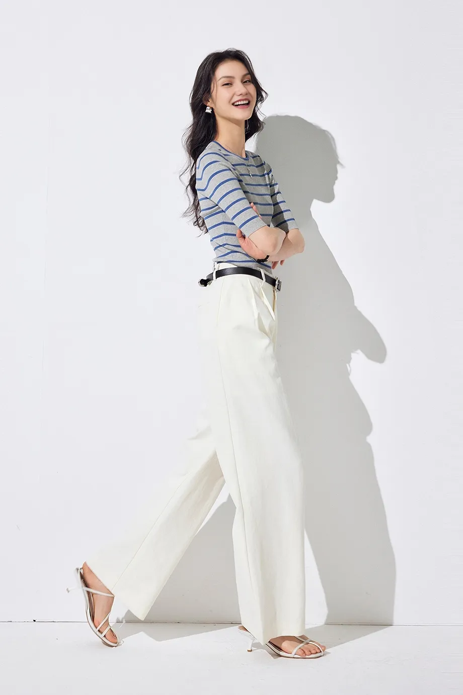 Classic Crewneck Cropped Knit Striped Sweater
