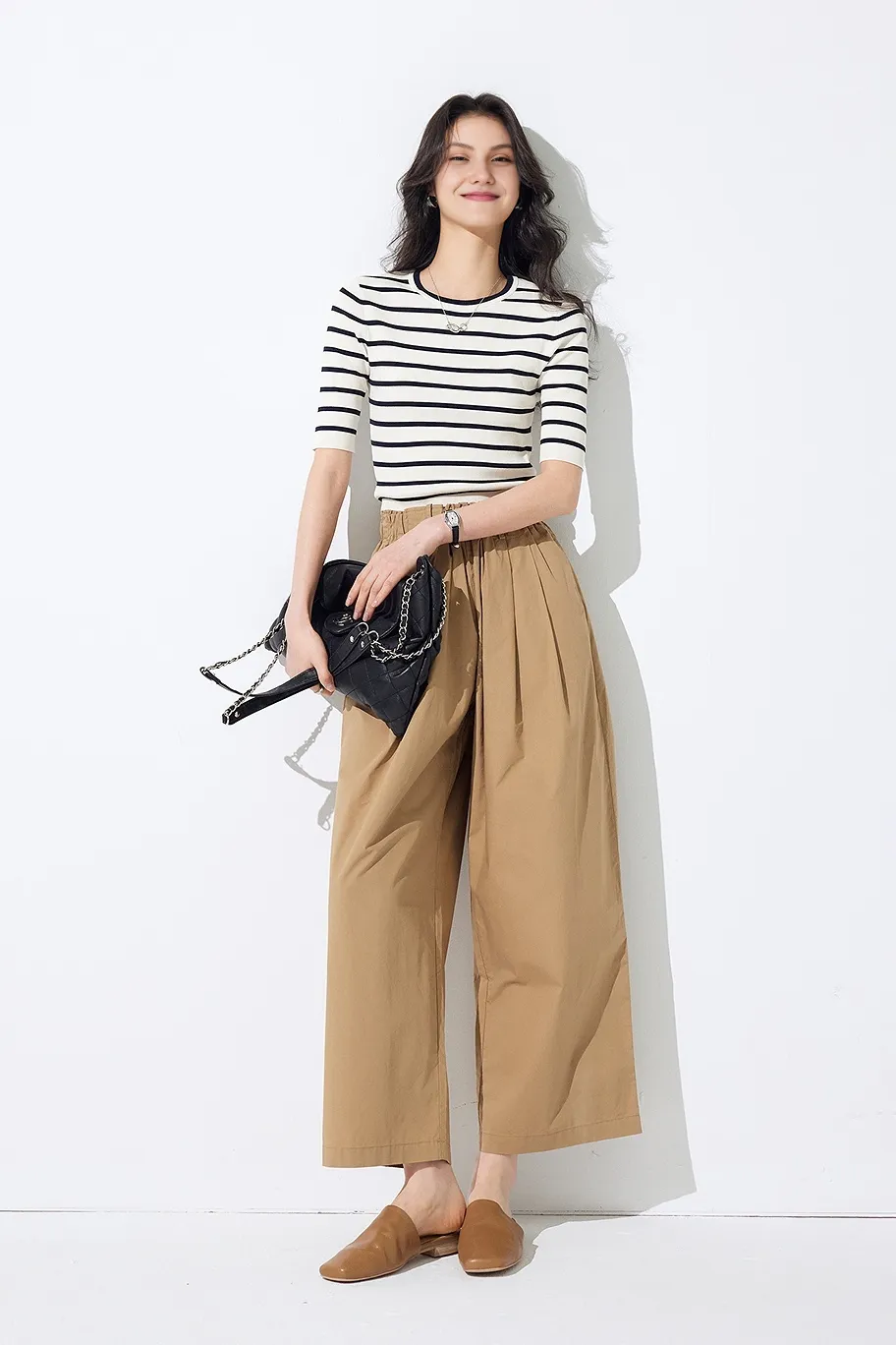 Classic Crewneck Cropped Knit Striped Sweater