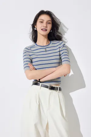 Classic Crewneck Cropped Knit Striped Sweater