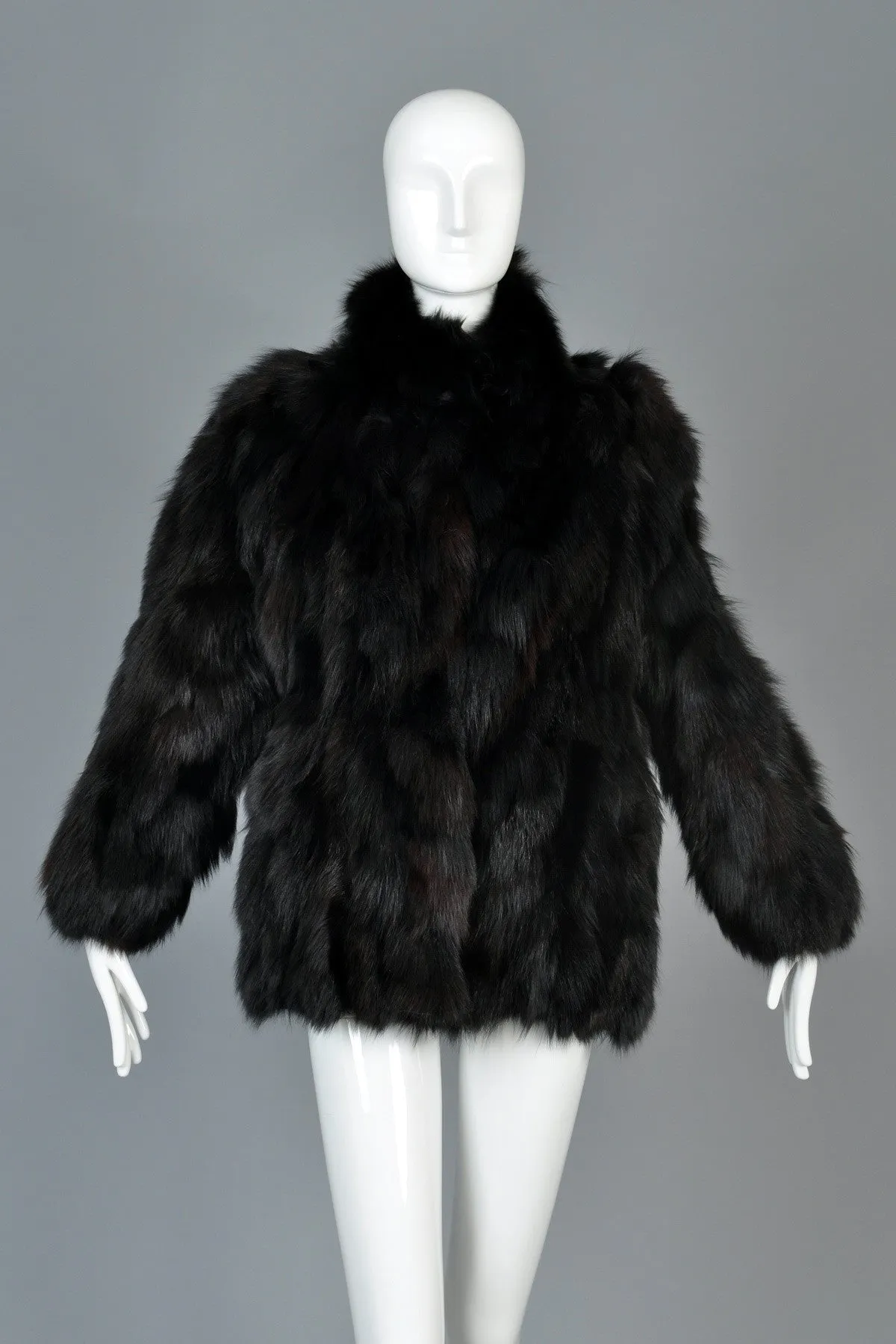 Convertible 3-way Shaggy Black Fox Fur Coat