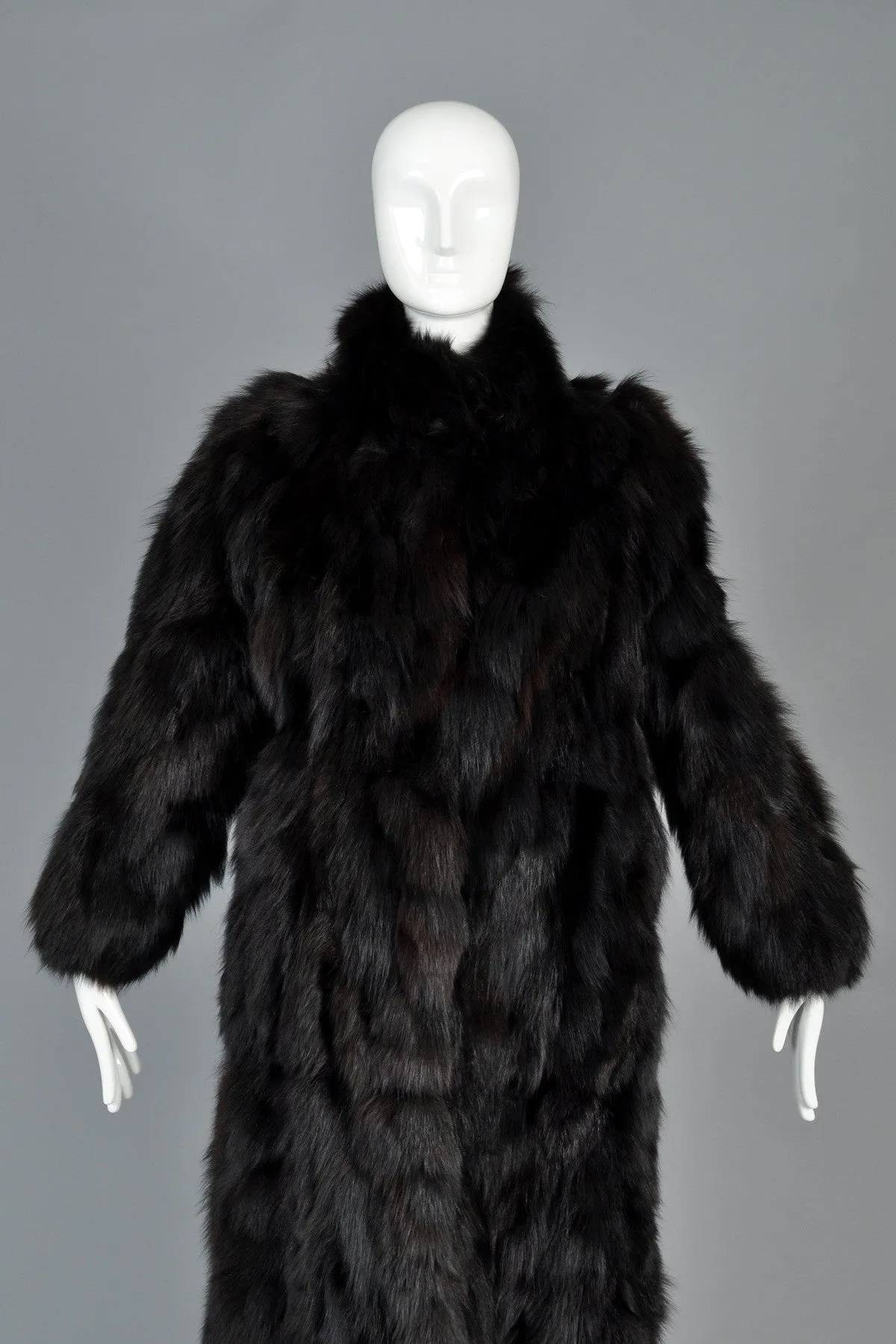 Convertible 3-way Shaggy Black Fox Fur Coat