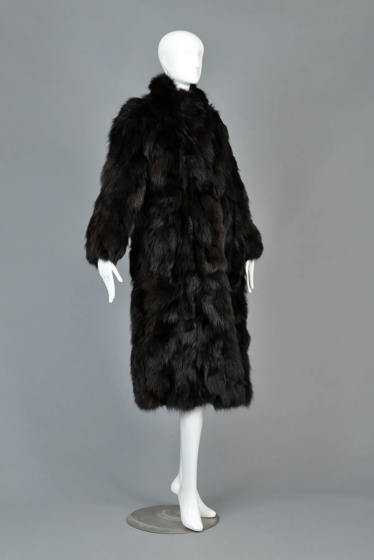 Convertible 3-way Shaggy Black Fox Fur Coat