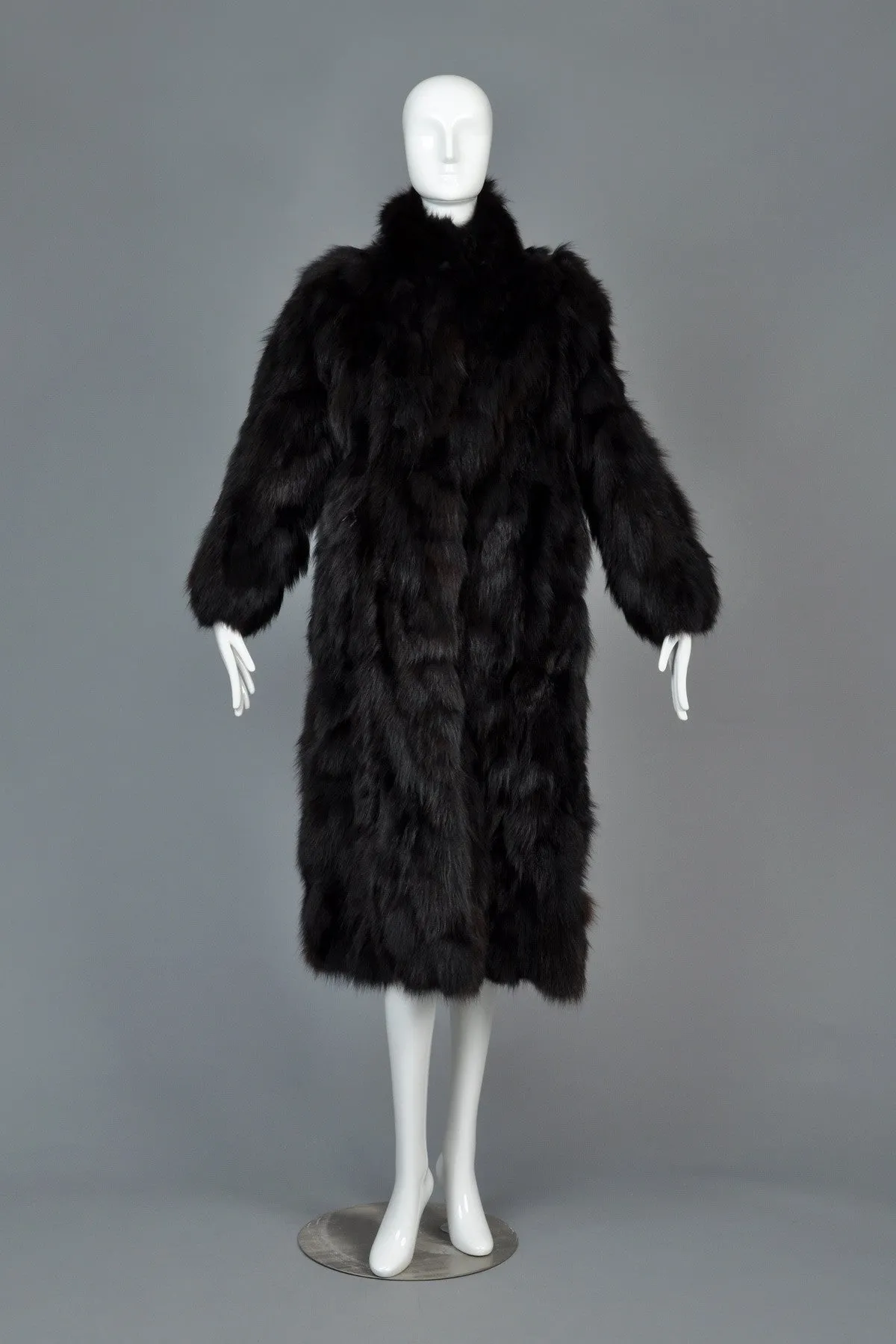 Convertible 3-way Shaggy Black Fox Fur Coat