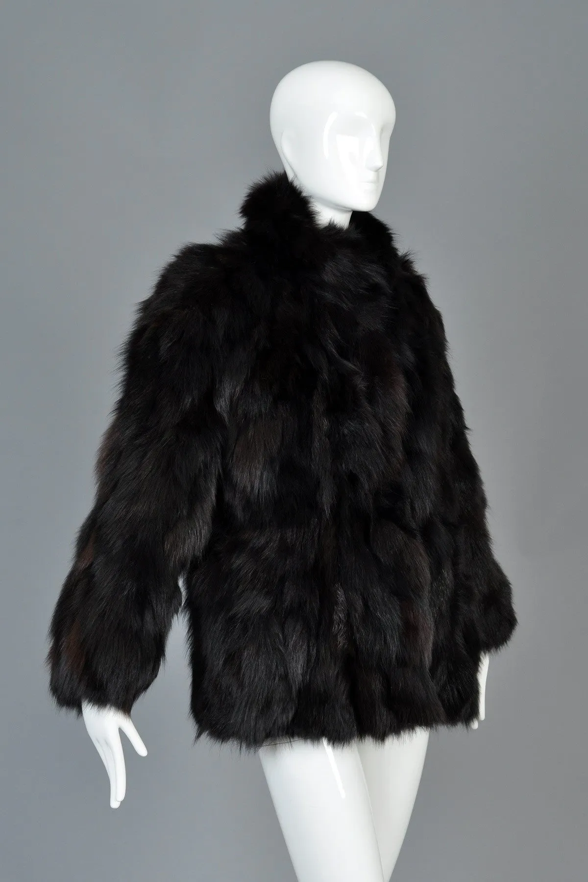 Convertible 3-way Shaggy Black Fox Fur Coat