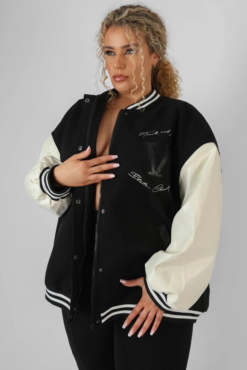 Curve Oversized Varsity Jacket Black