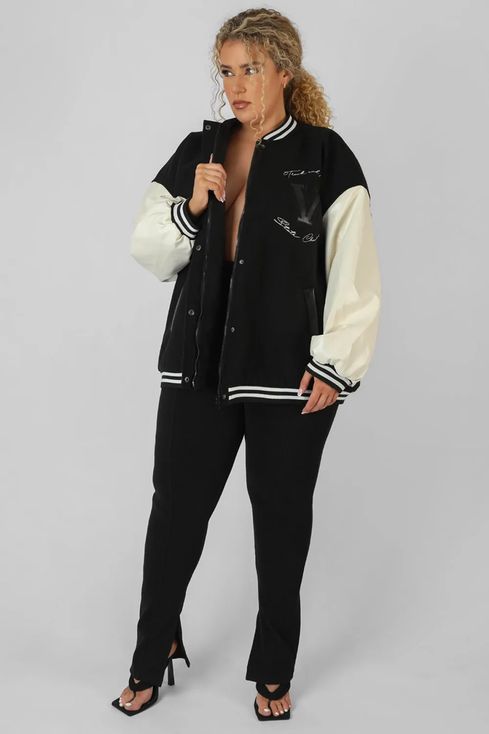 Curve Oversized Varsity Jacket Black