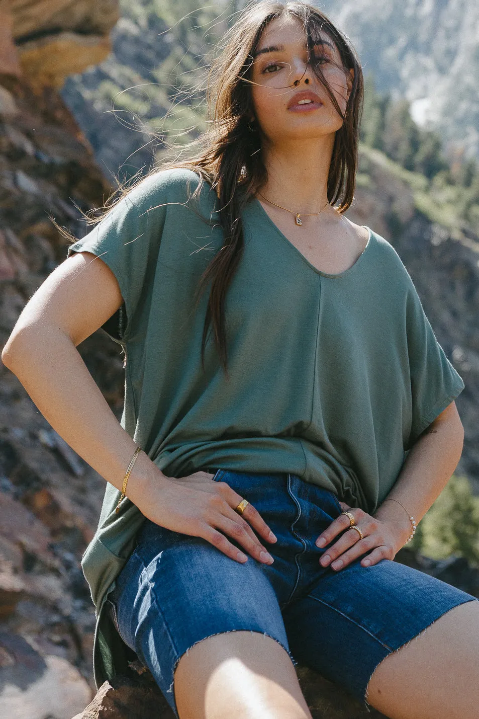 Demi Oversized Top in Sage - FINAL SALE