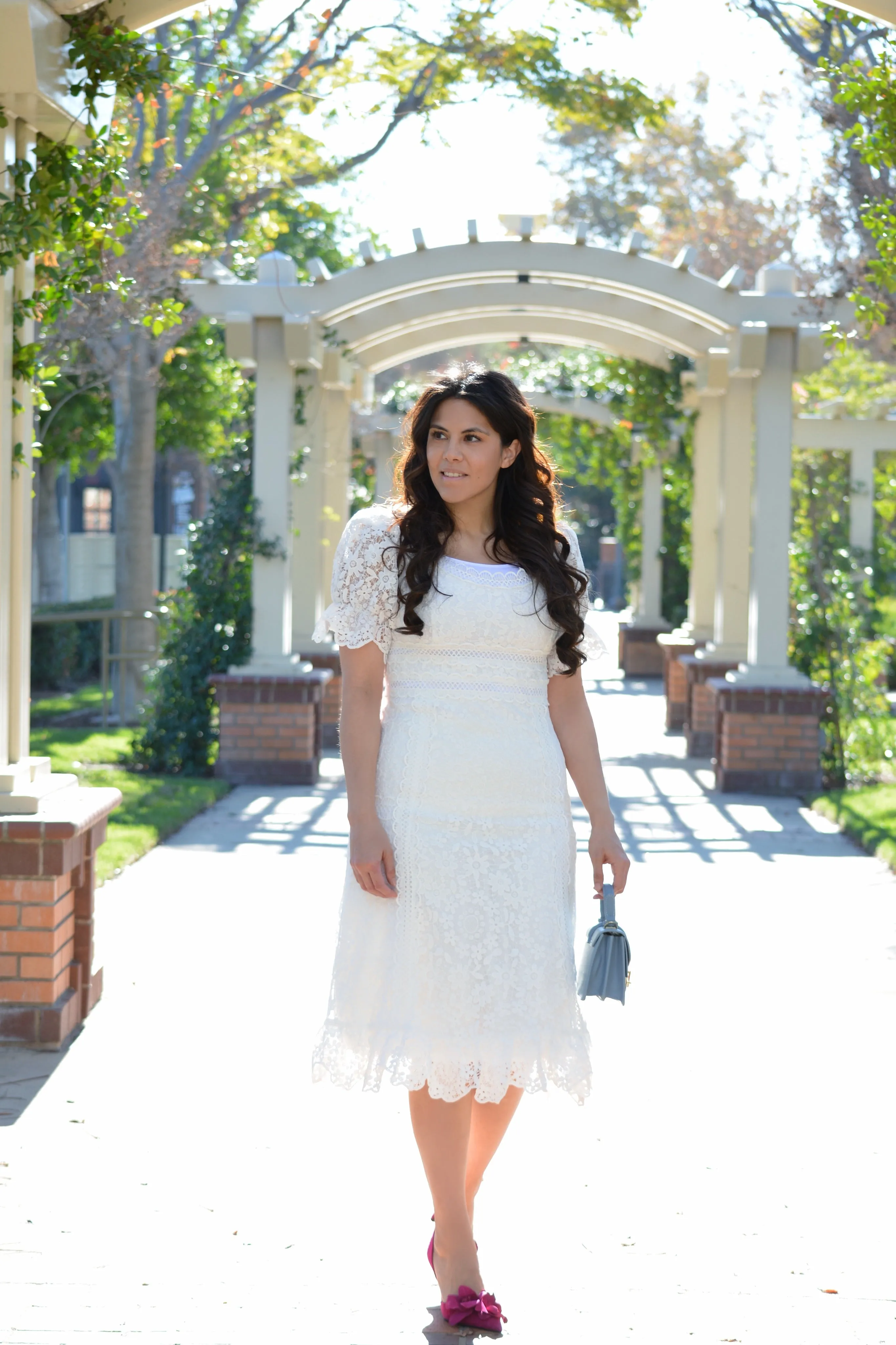 Dorothea White Lace Scalloped Dress