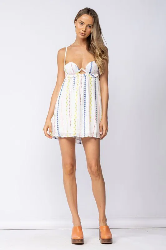 Drew White Embroidered Babydoll Cami Mini Dress