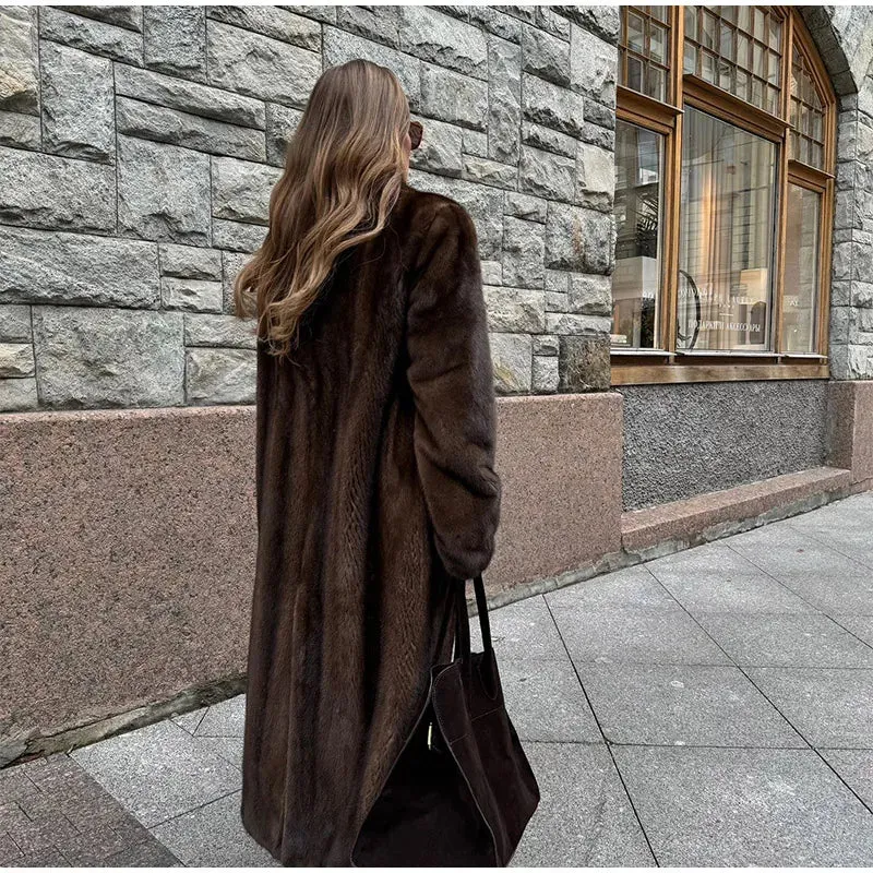 Faux Fur Lapel Fluffy Plush Warm Coat