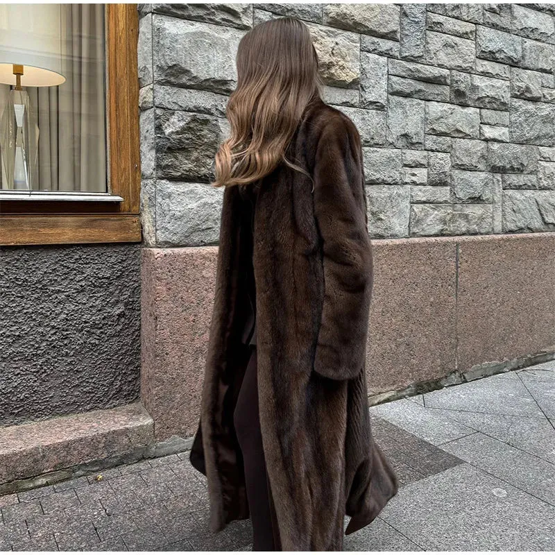 Faux Fur Lapel Fluffy Plush Warm Coat