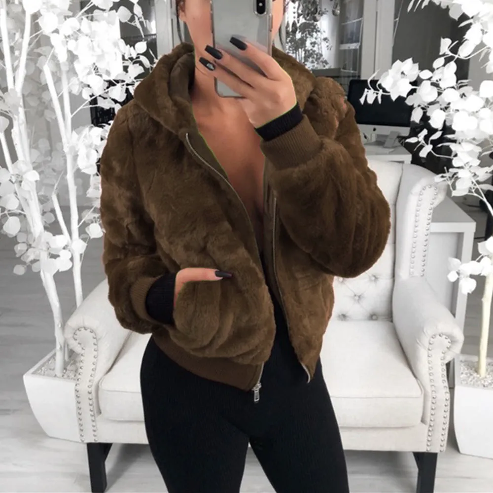 Faux Fur Zipper Coat