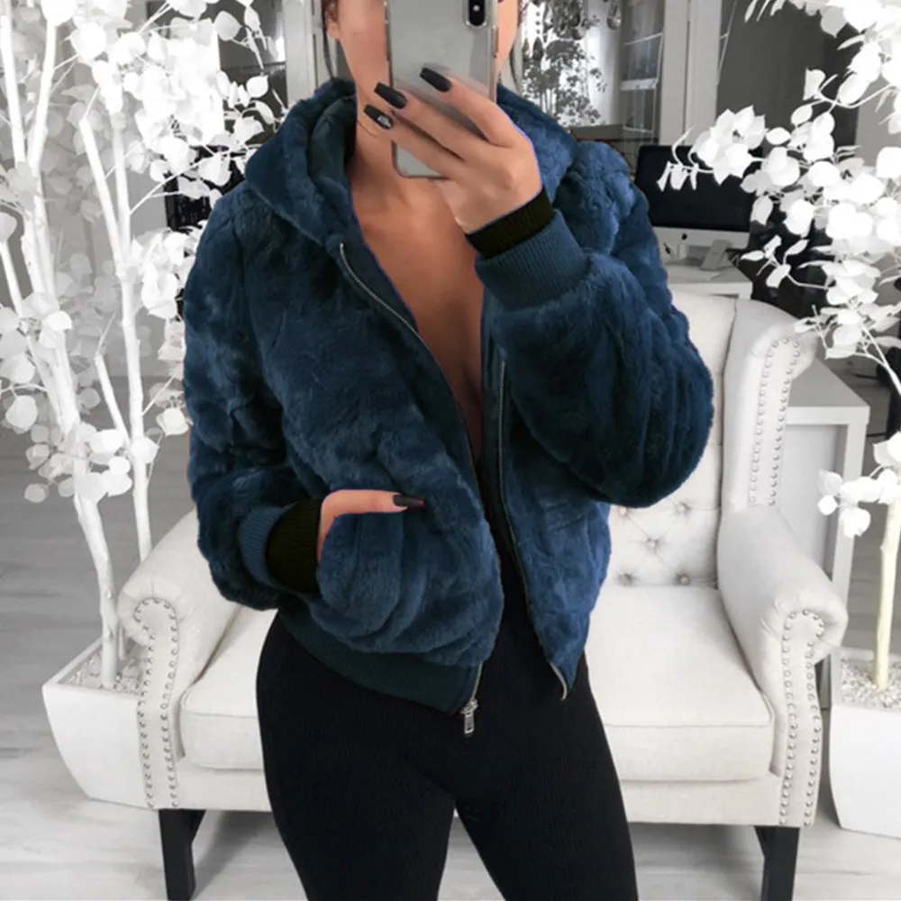 Faux Fur Zipper Coat
