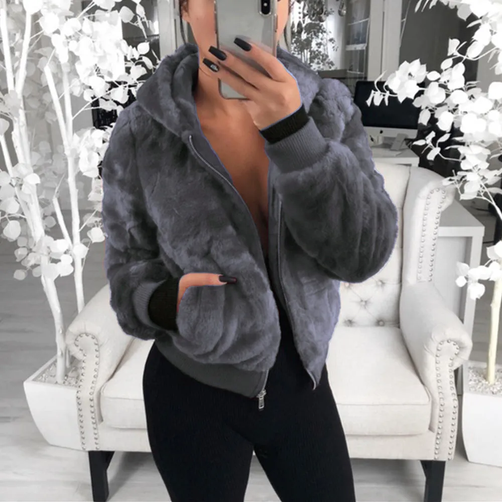 Faux Fur Zipper Coat
