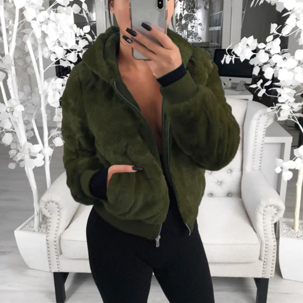 Faux Fur Zipper Coat