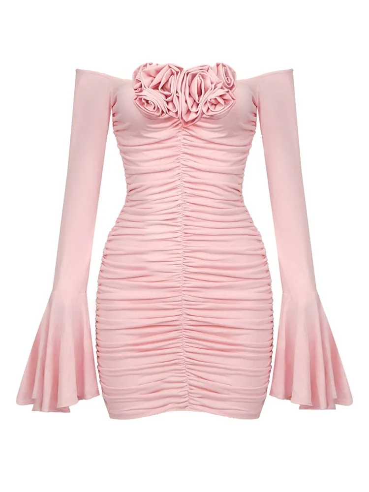Flared Long Sleeves Women Mini Party Dresses