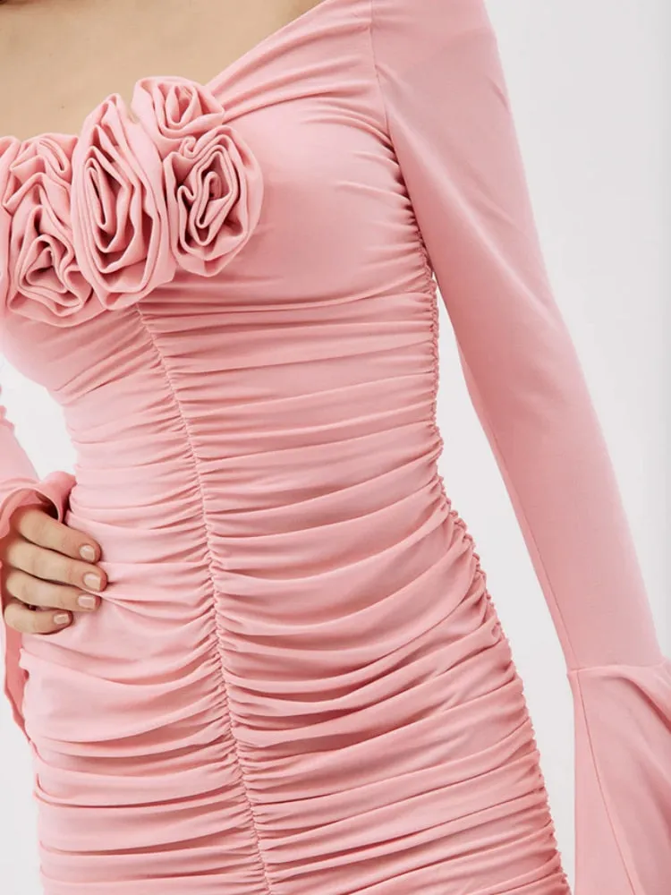 Flared Long Sleeves Women Mini Party Dresses