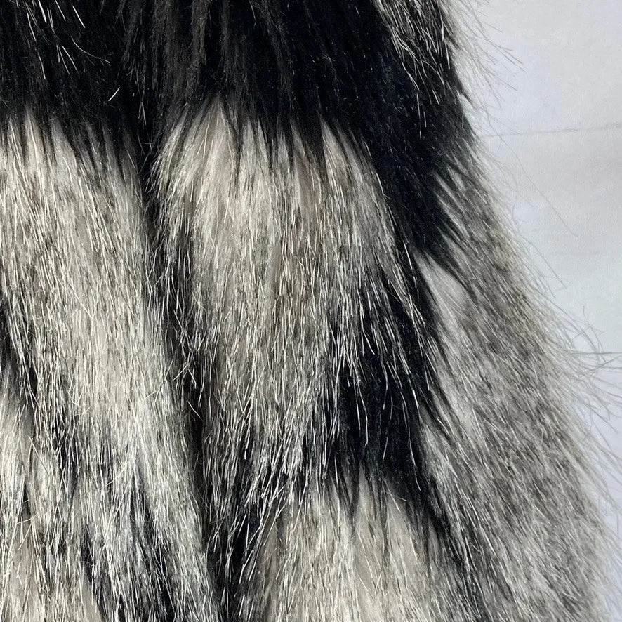 FOREVER 21 Women's Black/White Faux Fur Open-Front Coat SZ L