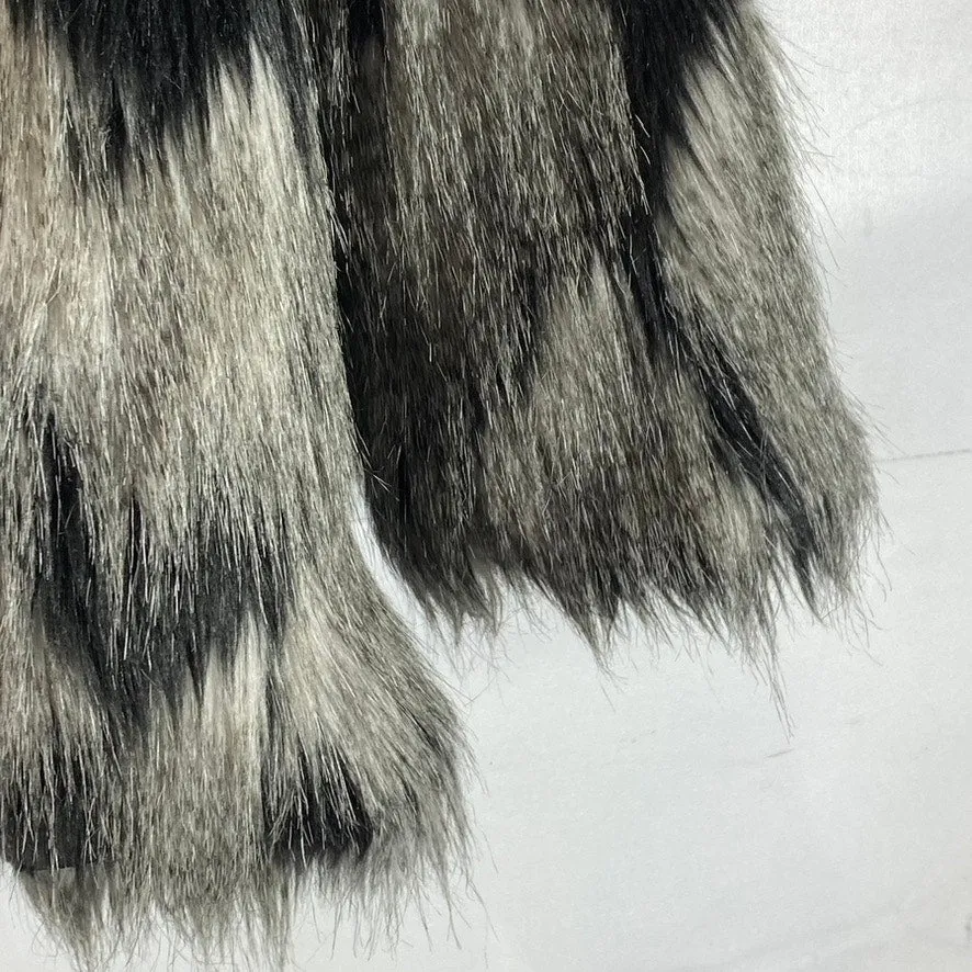 FOREVER 21 Women's Black/White Faux Fur Open-Front Coat SZ L