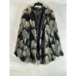 FOREVER 21 Women's Black/White Faux Fur Open-Front Coat SZ L