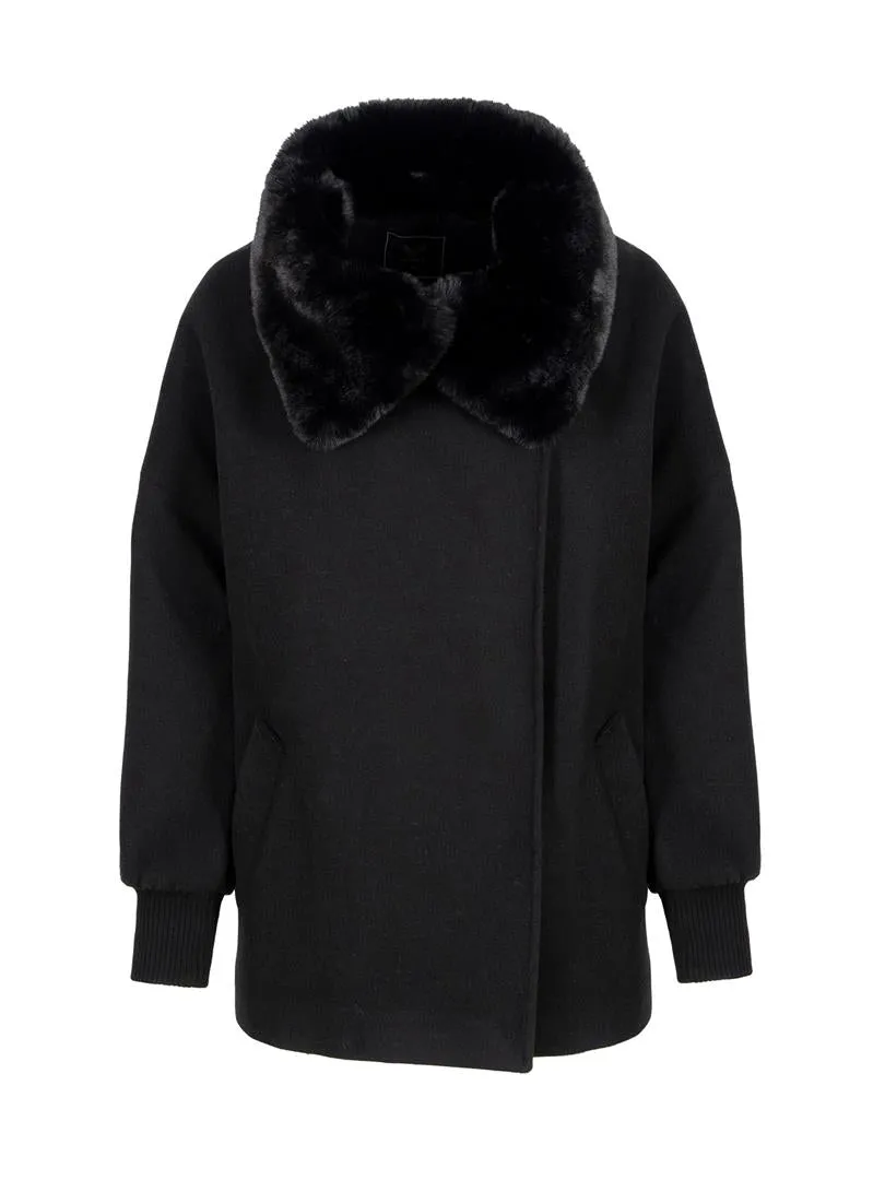 Fur Collar  Coat - Black