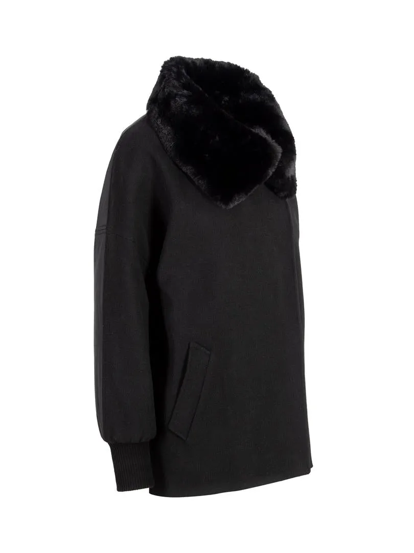 Fur Collar  Coat - Black