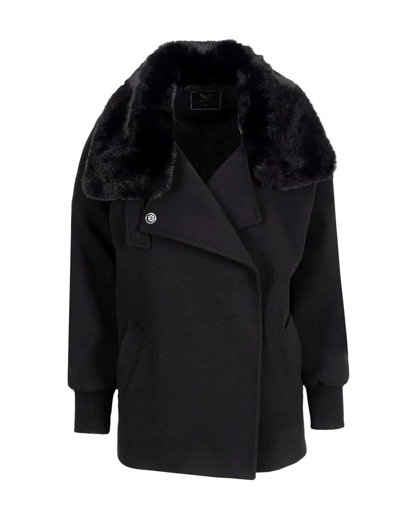 Fur Collar  Coat - Black